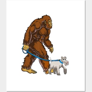 Funny Bigfoot Sasquatch Walking Schnauzer Posters and Art